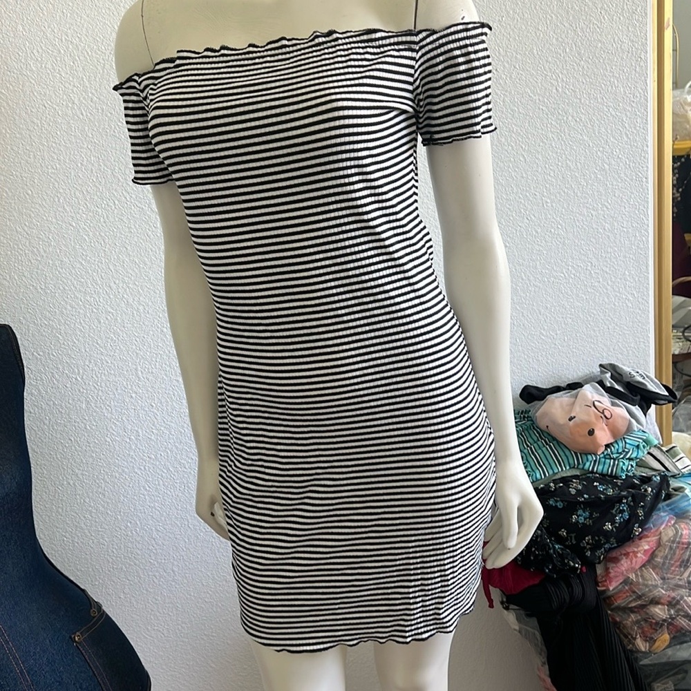 Striped Off The Shoulder Dress